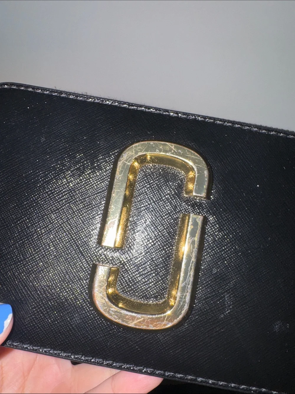 Marc Jacobs Black Saffiano Crossbody with Gold Double-J Hardware and Logo Strap